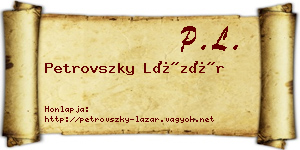 Petrovszky Lázár névjegykártya